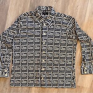 Vintage 70’s/80’s Givenchy Dark Blue and White Patterned Men's Shirt